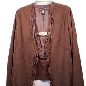 Norton McNaughton Fringe Open Faux Suede Cardigan Size 16